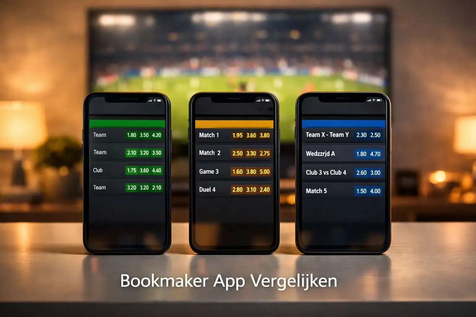 Bookmaker app vergelijken op smartphone met voetbalwedstrijd